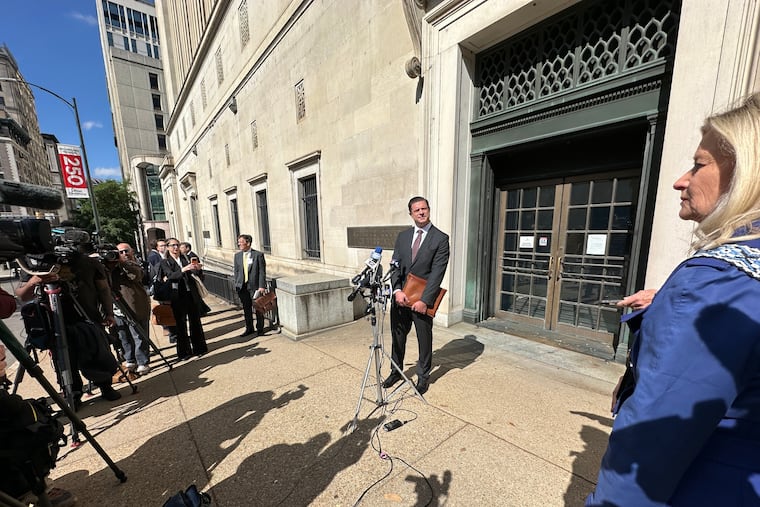 Attorney Matthew Seligman, representing Democratic state legislators, speaks with the media following a hearing on new congressional maps before the state Supreme Court in Richmond, Va., on Monday, April 27, 2026.