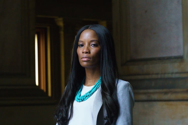 LaQuisha Anthony, senior manager of advocacy at the Philadelphia Center Against Sexual Violence, stands at City Hall in this 2019 photo. Anthony says Pennsylvania's budget doesn't meet the "overwhelming need" at organizations like hers that help survivors of sexual violence.