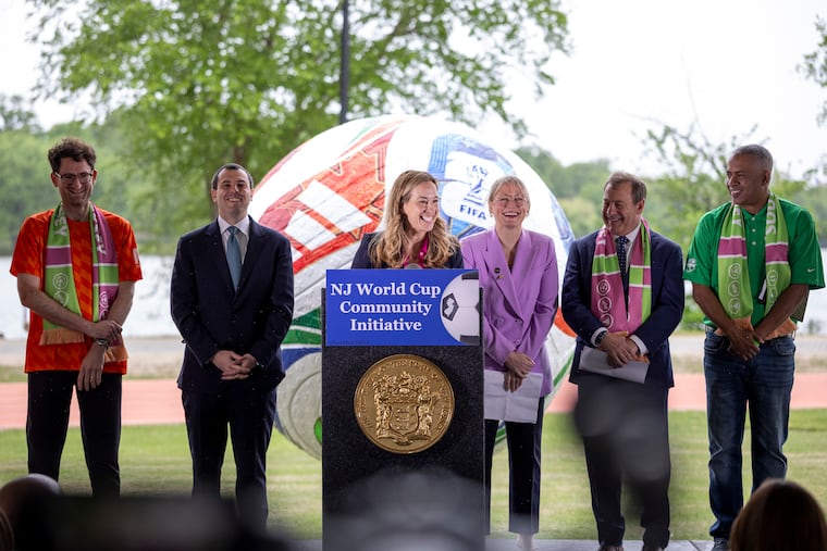 Gov. Mikie Sherrill announces state funding for the World Cup fan fests throughout New Jersey at Cooper River Park in Pennsauken on Wednesday., May 6, 2026.
