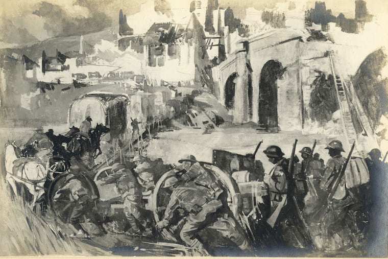 "3rd Division Crossing the Marne, July 19-31, 1918, a lithograph, by Harding.