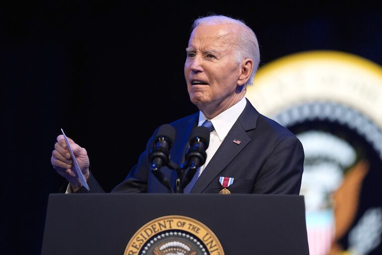 President Joe Biden speaks during a Department of Defense Commander in Chief farewell ceremony at Joint Base Myer-Henderson Hall on Thursday, Jan. 16, 2025, in Arlington, Va.