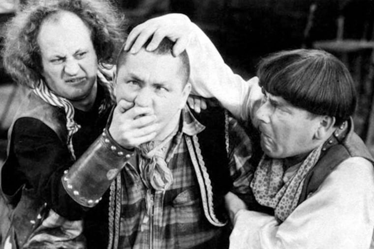 Philadelphia-born Larry Fine (left) and Moe Howard (right) were the mainstays of the Three Stooges, while Curly Howard (center) was the most beloved third wheel. They made nearly 200 shorts for movie theaters that were recycled frequently on TV, especially starting in the late 1950s.