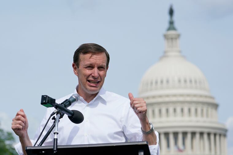 Sen. Chris Murphy, D-Conn., speaks during a rally near Capitol Hill in Washington, Friday, June 10, 2022, urging Congress to pass gun legislation.