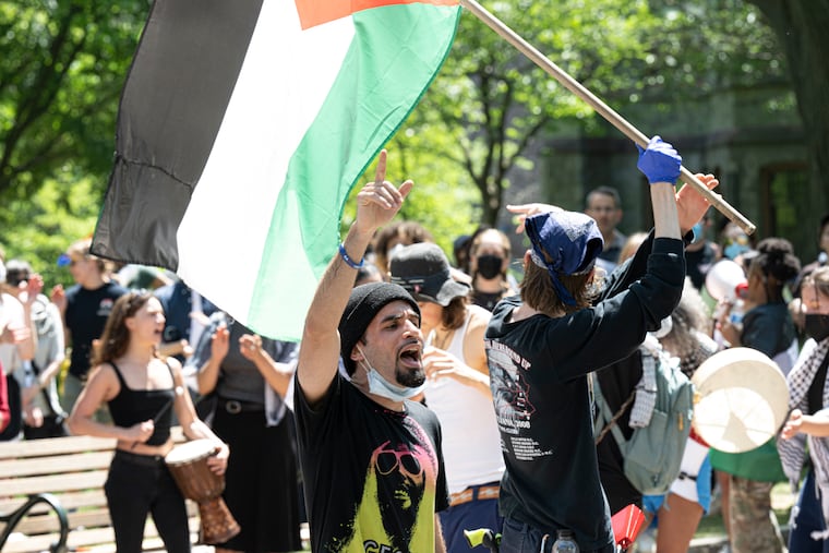 Pro-Palestinian supporters protest on Thursday at the University of Pennsylvania.