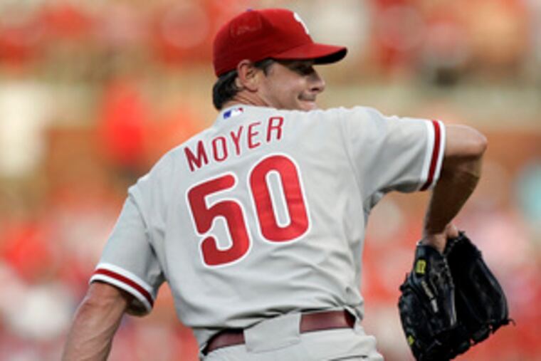 Phillies lefthander Jamie Moyer delivers in victory over Cardinals at Busch Stadium.