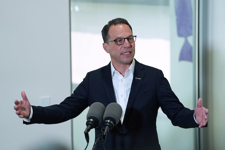 Pennsylvania Gov. Josh Shapiro visits the Hershey Company's new manufacturing plant in Hershey, Pa., Wednesday, April 16, 2025. (AP Photo/Matt Rourke)
