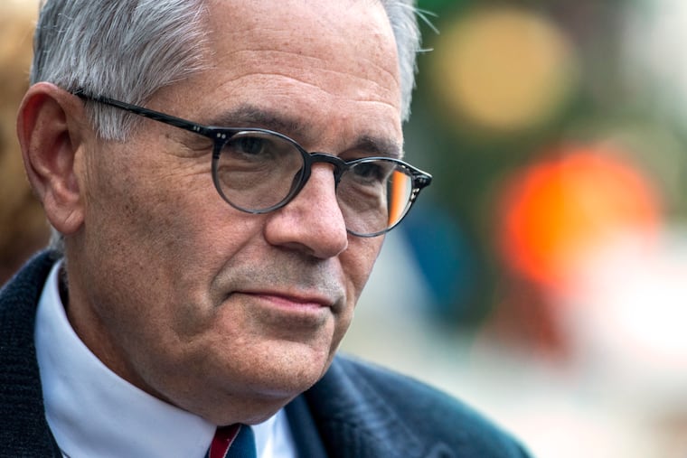 Philadelphia District Attorney Larry Krasner outside after a City Hall news conference in November.