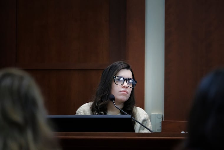 Juliana Peres Magalhães testifies on Jan. 14 during the double murder trial for Brendan Banfield in Fairfax County Circuit Court in Fairfax, Va.