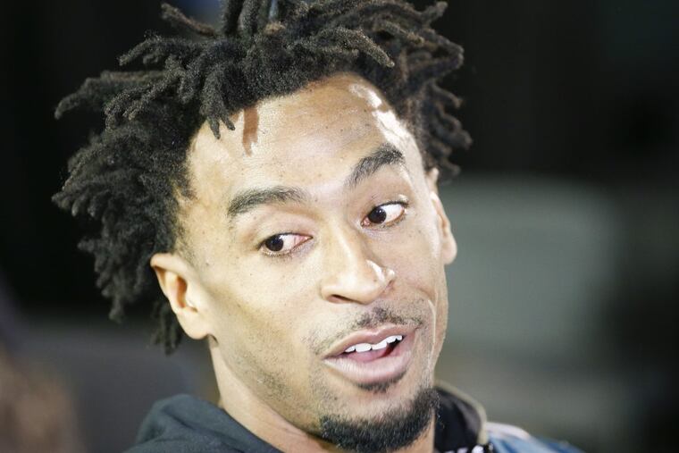 Eagles cornerback Patrick Robinson answers questions during the Eagles media availability on Wednesday, January 31, 2018 at the Mall of America in Bloomington, Minn. YONG KIM / Staff Photographer