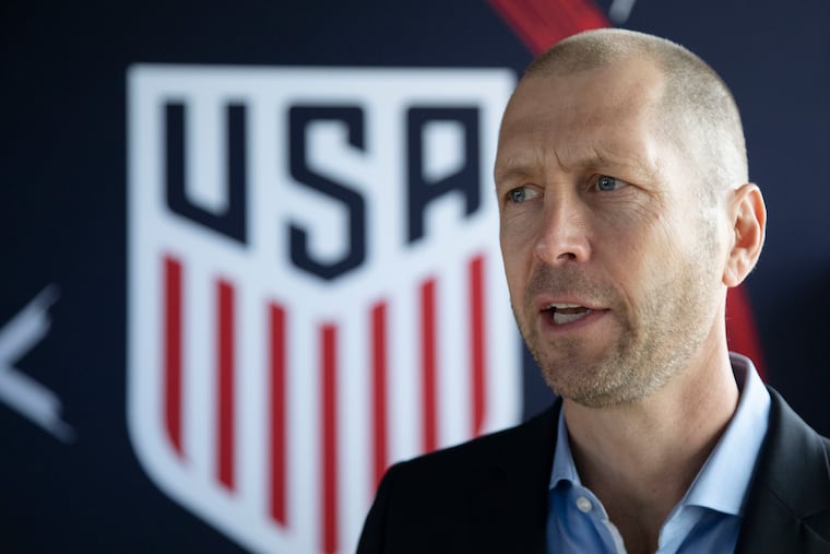 Gregg Berhalter, the recently-named head coach of the U.S. men's national soccer team, speaks at a news conference in New York.
