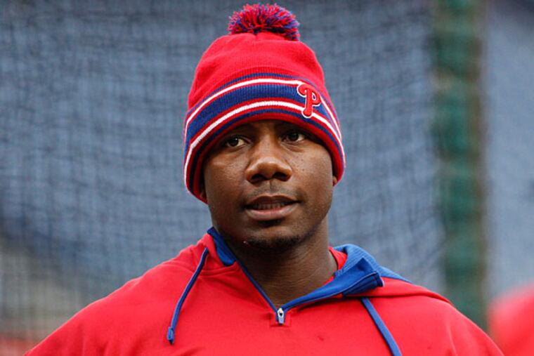 Philadelphia Phillies' Ryan Howard looks on during warm-ups prior to the first inning of a baseball game against the Boston Red Sox, Thursday, April 9, 2015, in Philadelphia. (Chris Szagola/AP)