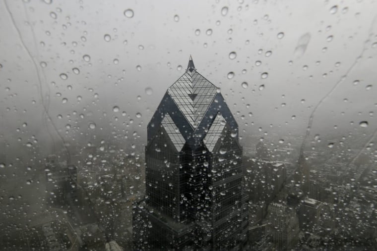 A summer thunderstorm dampens the Philly skyline. Might Philly be exporting some of its rain?