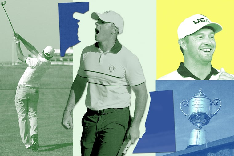 Scottie Scheffler (from left), Rory McIlroy, and Bryson DeChambeau are the three favorites to win the 2026 PGA Championship at Aronimink.