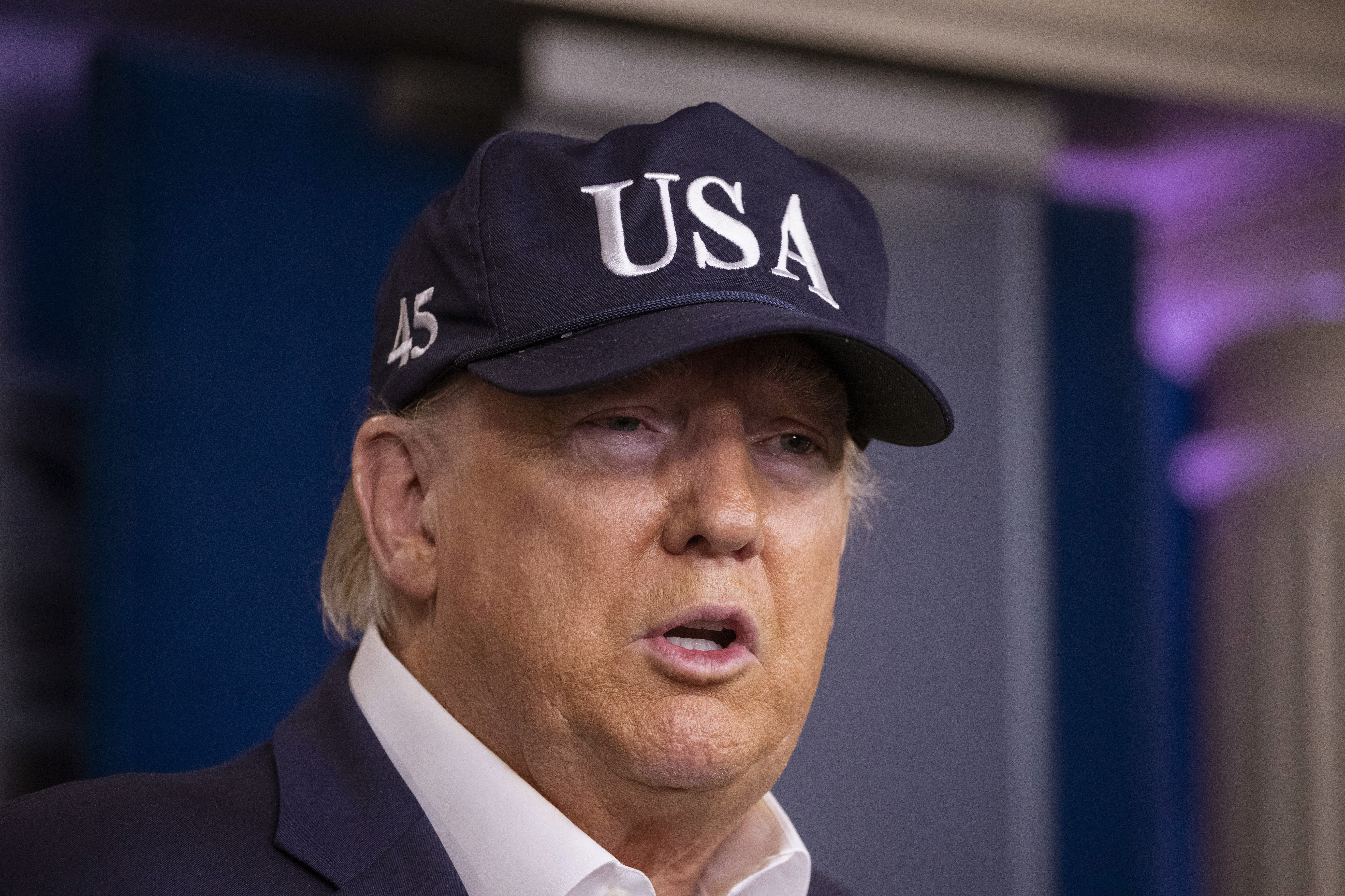 President Donald Trump speaks during a news conference about the coronavirus in the James Brady Briefing Room at the White House, Saturday, March 14, 2020, in Washington.
