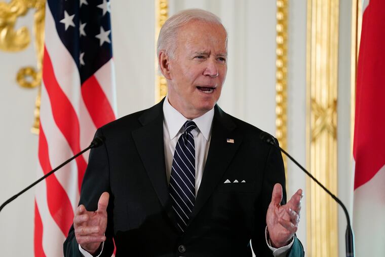 President Joe Biden speaks during a news conference with Japanese Prime Minister Fumio Kishida at Akasaka Palace on Monday in Tokyo.
