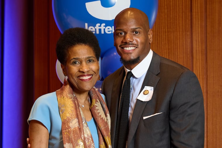 D'Brickashaw Ferguson with his mother, Rhunette, at his pinning ceremony. Rhunette, a nurse herself, served as his pinner.