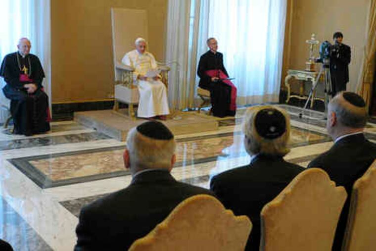 Pope Benedict XVI speaks to an audience of American Jewish leaders visiting the Vatican.He told them the church is "profoundly and irrevocably committed to reject all anti-Semitism."