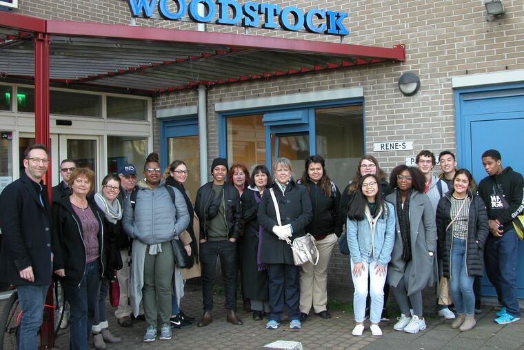 Penn State Berks' Jennifer Murphy and her students visited Parnassia Woodstock, a housing program in the Hague for homeless people over the age of 45 who have had long-term drug addiction. Woodstock supervisor Yvonne Zeller is second from left.
