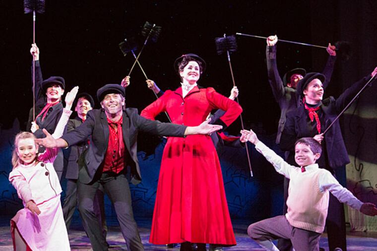 Cameron Flurry, David Elder, Lindsey Bliven, Jacob Wilner and Ensemble in Disney’s Mary Poppins at Walnut Street Theatre. (Photo by Mark Garvin)