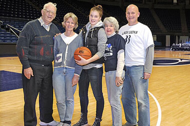 Penn State's Maggie Lucas (center) broke the Big Ten's three-point scoring record as a freshman. (Photo by Steve Manuel)