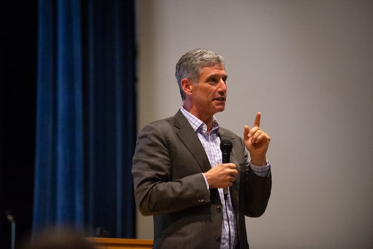 Daniel Greenstein, chancellor of the Pennsylvania State System of Higher Education, addresses a crowd of students, faculty and alumni at Cheyney University on Friday, April 26, 2019.