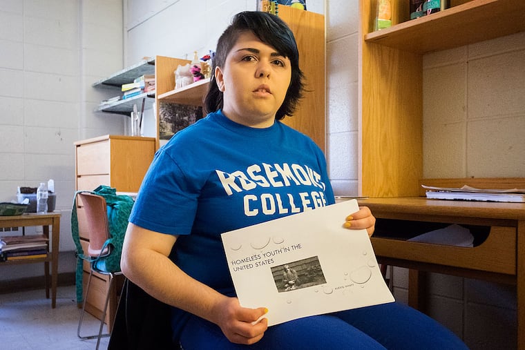 Alexis Whitt, a forensic sociology/criminology major, is one of three known homeless students at Rosemont College.