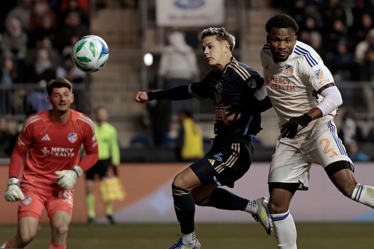Cavan Sullivan (center) should have a shot at more playing time with Dániel Gazdag gone, but he spent last Saturday's loss at New York City FC on the bench.