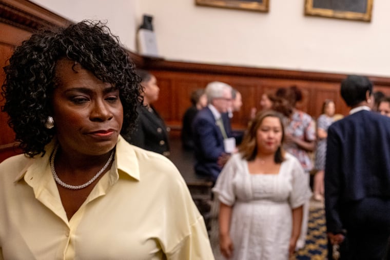 Mayor Cherelle L. Parker leave press conference at City Hall Thursday, June 4, 2026 after City Council rejected most of her tax proposals for the city budget.