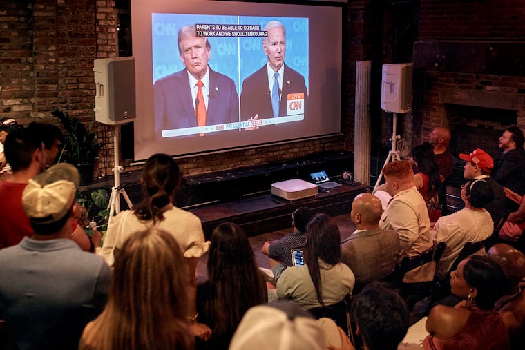 Trump supporters listen during the Young Republicans' presidential debate watch party on Thursday in New York as President Joe Biden faced former President Donald Trump during the first presidential debate ahead of the 2024 elections.