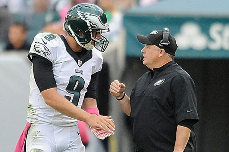Eagles quarterback Nick Foles and head coach Chip Kelly. (Clem Murray/Staff Photographer)
