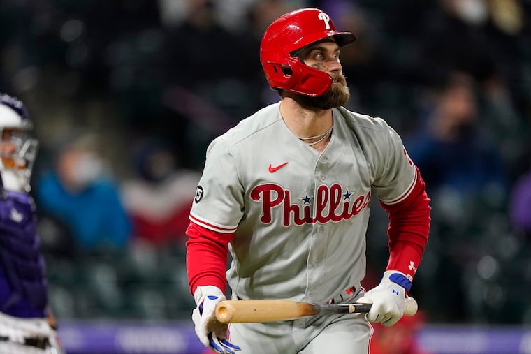 Phillies right fielder Bryce Harper did not play Thursday after getting hit in the face with a pitch on Wednesday.
.
