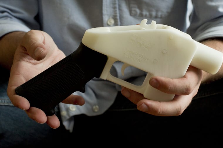 A plastic pistol that was completely made on a 3D-printer at a home in Austin, Texas.