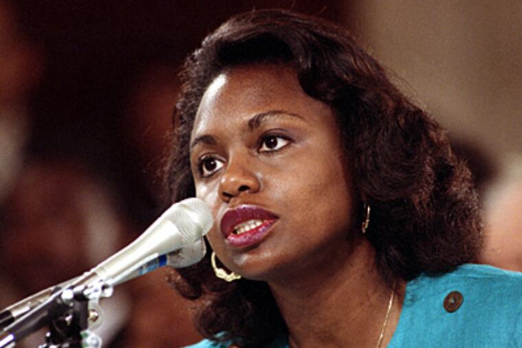 Professor Anita Hill alleging sexual harassment by Clarence Thomas before the Senate Judiciary Committee on Capitol Hill in October 1991. (Greg Gibson / Associated Press)