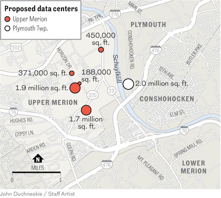 A map of the proposed data centers in Upper Merion and Plymouth
Townships