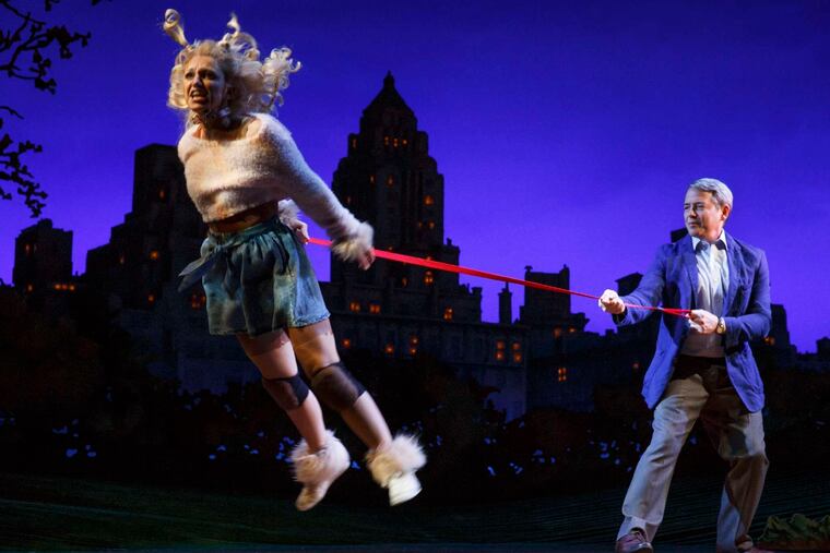 Annaleigh Ashford as Sylvia the dog with Matthew Broderick as the man who finds her abandoned in Central Park in the Broadway production of "Sylvia."