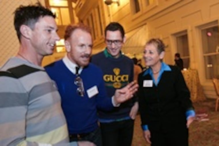 A preview for the HeartWorks Gala drew (from left) curator Christopher Veit, artists Jack Pierson and Alex Da Corte, and the Mazzoni Center's Nurit Shein.