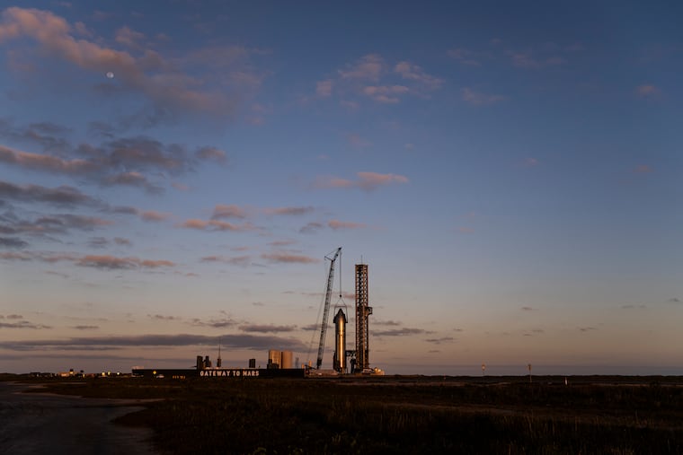 FILE — The SpaceX starship rocket near the Starbase launchpad in Boca Chica, Texas, Feb. 21, 2024. A successful SpaceX offering would bring riches to Wall Street, the company’s employees and, of course, Elon Musk, who is already the world’s richest person and could become its first trillionaire.