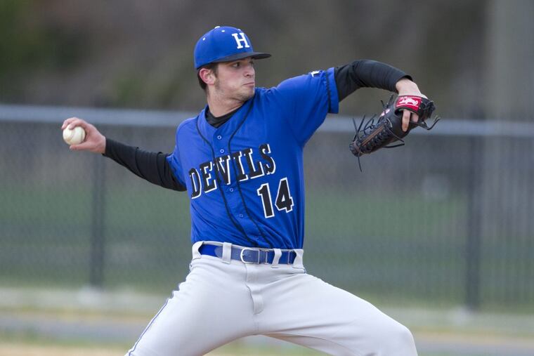 Pitcher Stephen Restuccio of Hammonton pitches against Pennsville on his way to a 3-2 victory on April 17, 2018. CHARLES FOX / Staff Photographer