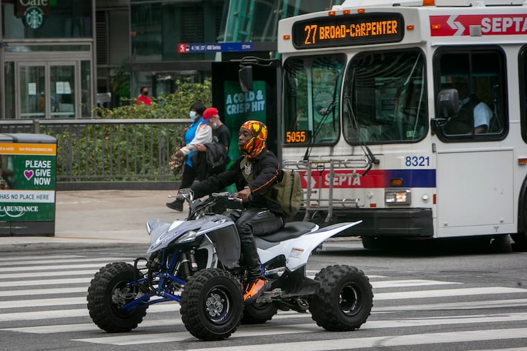 Illegal ATV rider in Center City Philadelphia at 15th and Market Street on Friday afternoon September 25, 2020.