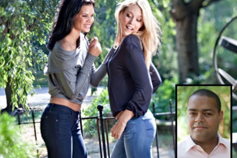 Sebastian McCall of Charlie's Jeans launched his new premium denim line in May. McCall (lower right) opens his second location around Rittenhouse Square, today. (David M. Warren / Staff Photographer)