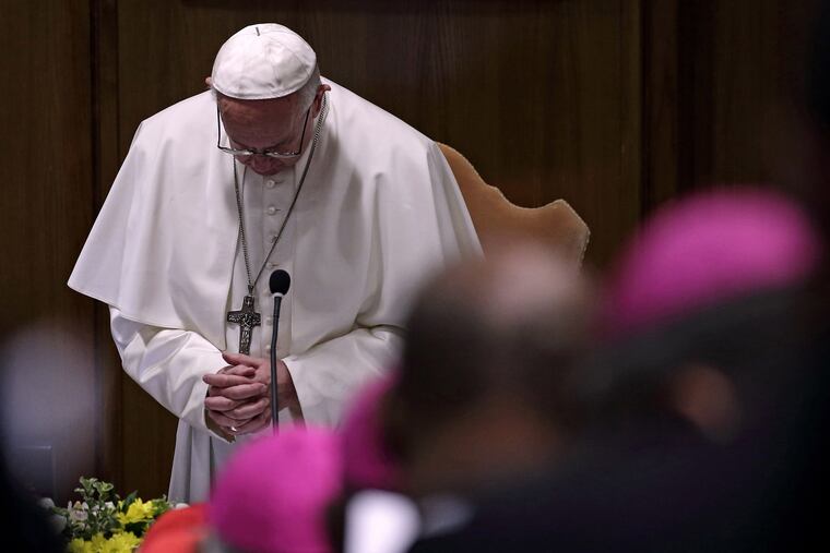 Pope Francis attends the opening session of 'The Protection Of Minors In The Church' meeting at the Synod Hall on February 21, 2019 in Vatican City, Vatican. (Inetti-Picciarella/ Zuma Press/TNS)