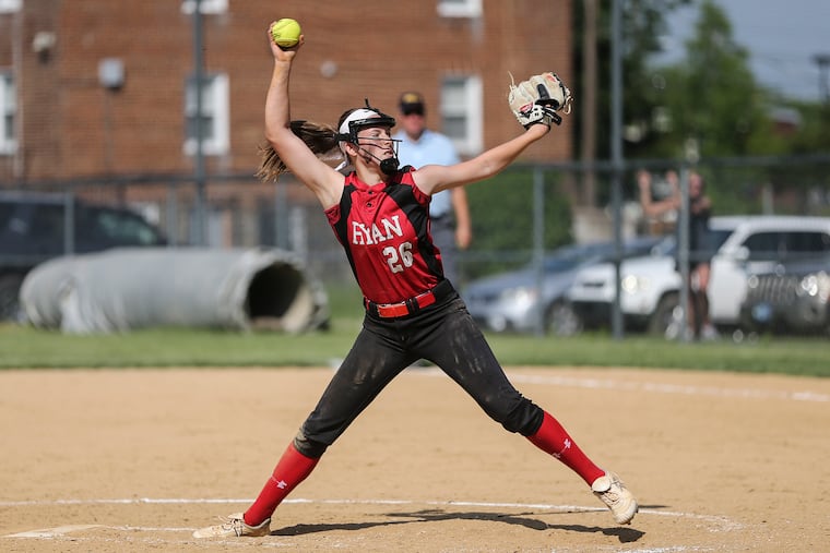 Archbishop Ryan freshman Dana Bell winds up to throw a pitch.