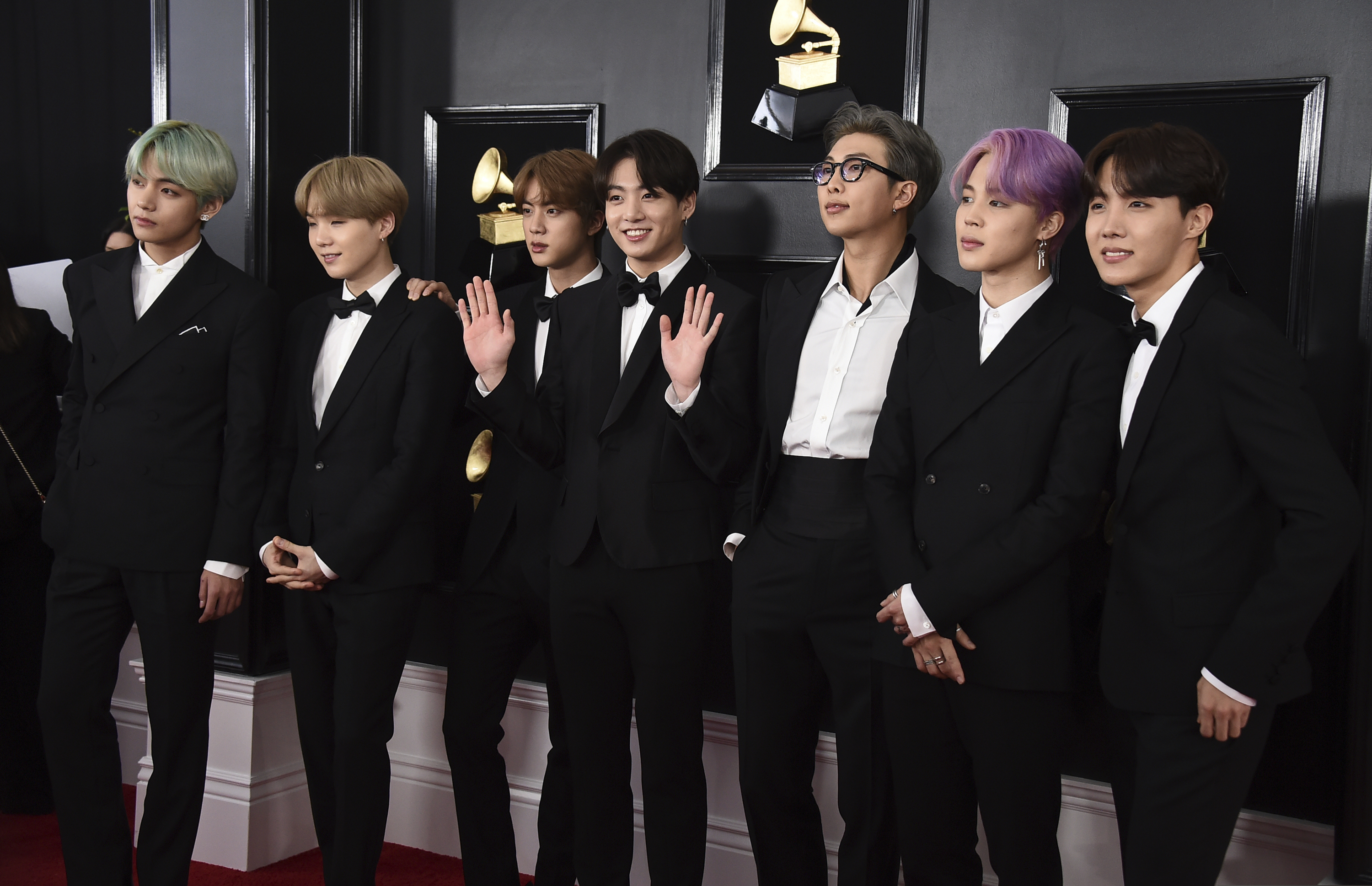 BTS arrives at the 61st annual Grammy Awards at the Staples Center on Sunday, Feb. 10, 2019, in Los Angeles. (Photo by Jordan Strauss/Invision/AP)