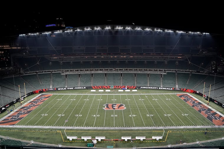 Paycor Stadium following the postponed Bills-Bengals game in Cincinnati. The NFL has officially canceled the game following Damar Hamlin's injury.