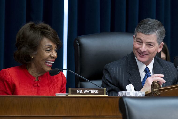 The House Financial Services Committee's ranking member Rep. Maxine Waters (D., Calif.), left, speaks with committee Chairman Jeb Hensarling (R., Texas) during Treasury Secretary Steven Mnuchin's testimony before the Financial Services Committee in February.