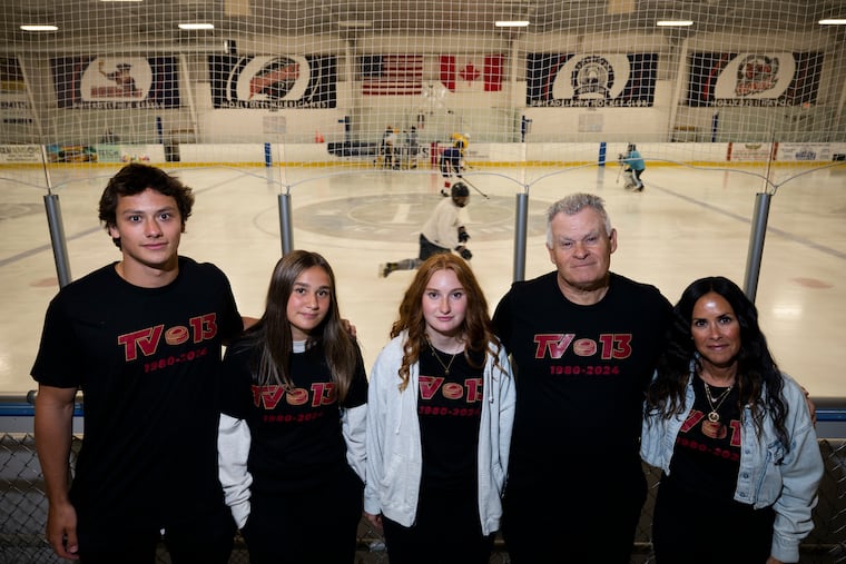 Tony Voce's family after a youth hockey clinic at the Hollydell Ice Arena in Sewell. From left: stepson Josh Player, 20; daughters Gianna, 12, and Mia Voce, 15; Tony Voce Sr.; and Tony Jr.'s girlfriend, Barb Basile.