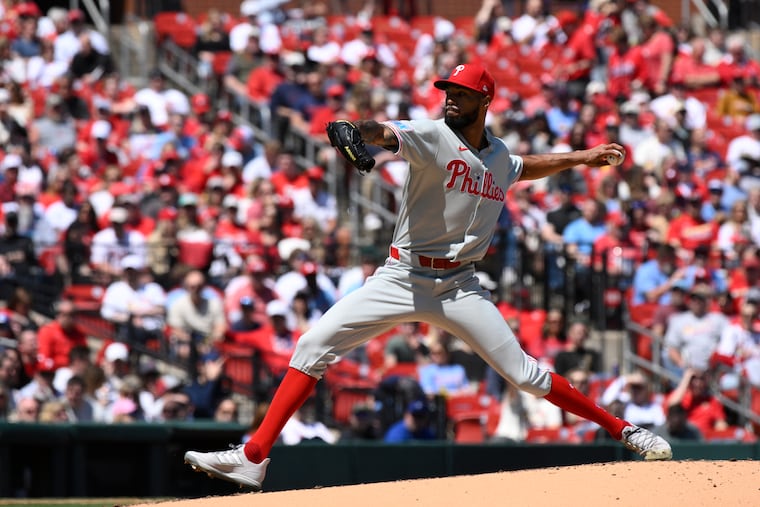 Phillies pitcher Cristopher Sánchez throws during the first inning against the St. Louis Cardinals on April 12.