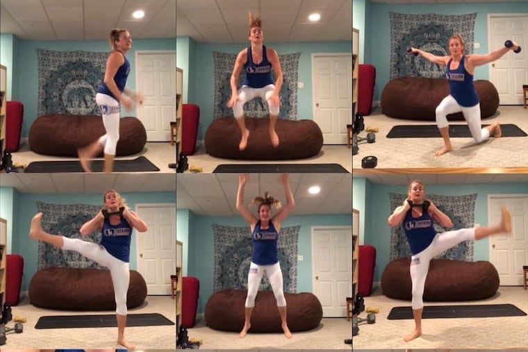 Since Andrea Hecker can't do her exercises at the gym because of the lockdown, she has taken over the basement at home in West Chester.