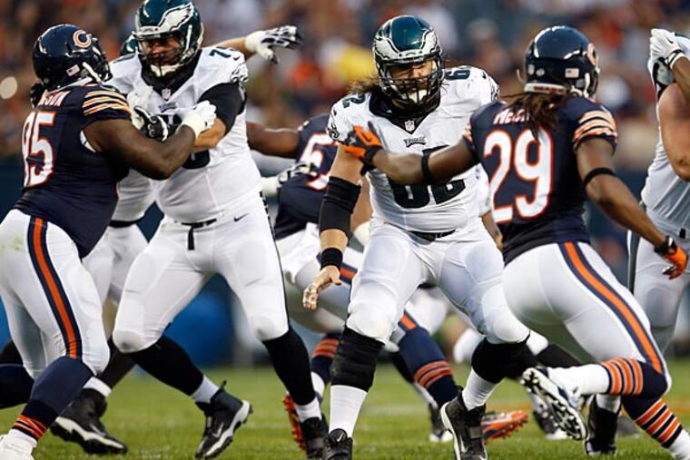 Eagles offensive lineman Allen Barbre and Jason Kelce. (Yong Kim/Staff Photographer)