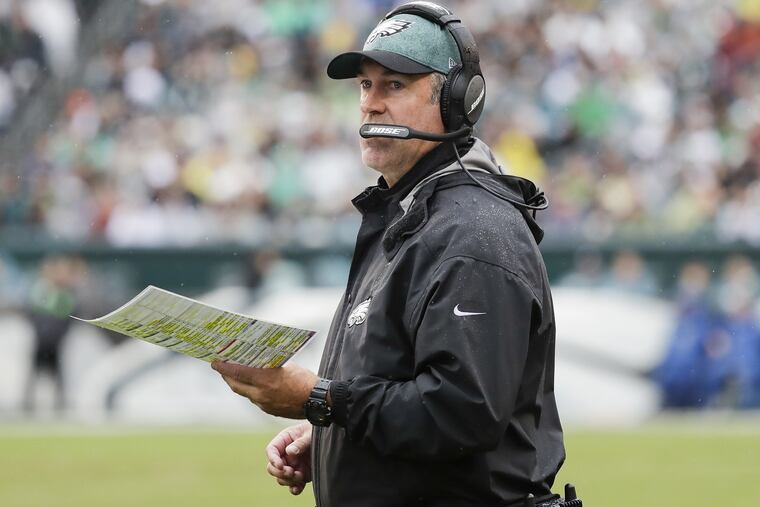 Philadelphia Eagles head coach Doug Pederson on the sideline during the win over the Indianapolis Colts at Lincoln Financial Field.